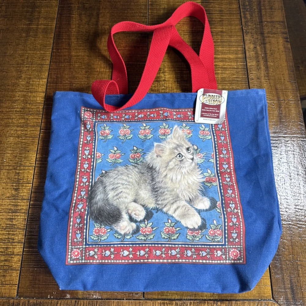 NWT Vtg '01Hallmark By Fiddler's Row Fluffy Cat Floral Cottagecore Tote Book Bag
